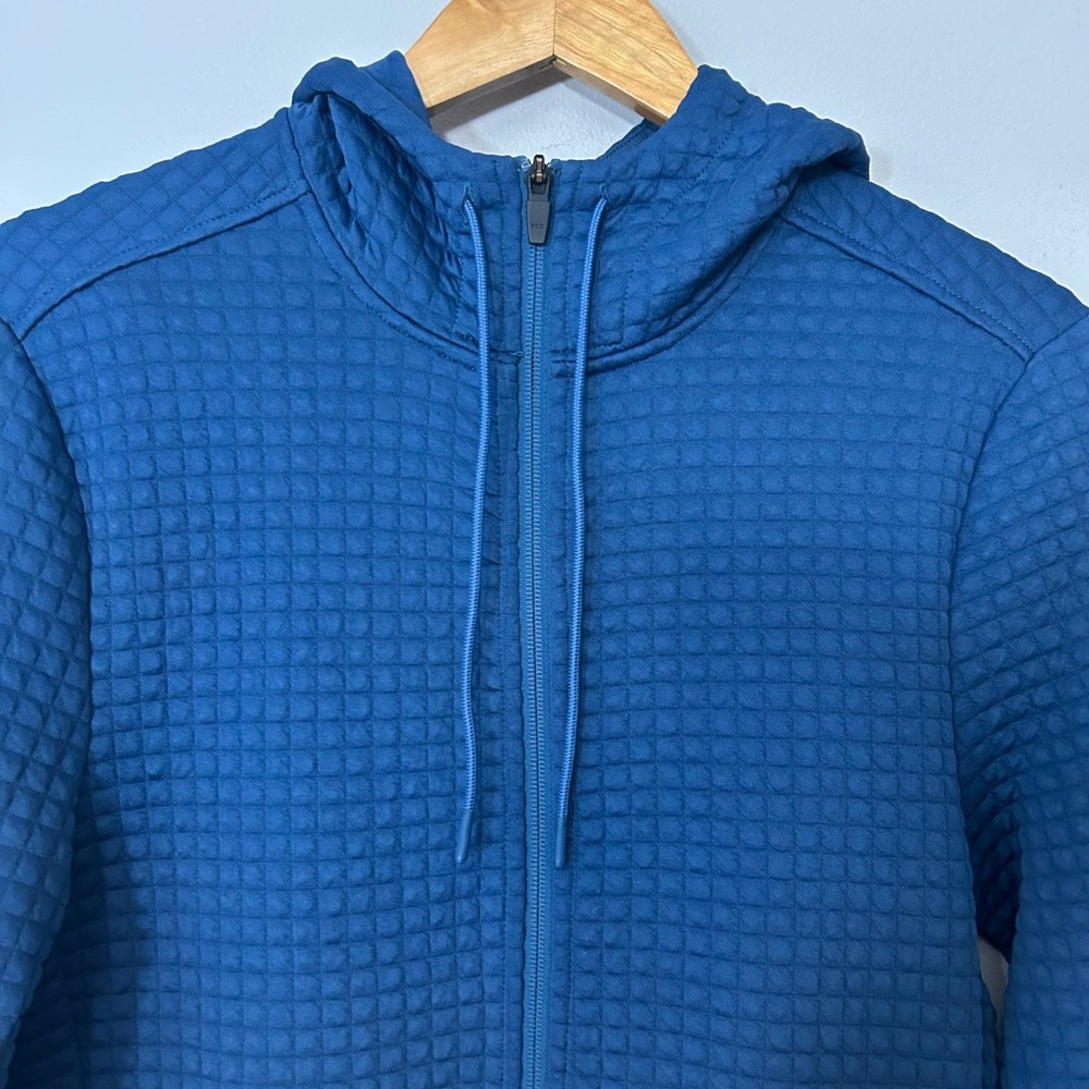 NOBULL Jacket Mens Small Blue Quilted Full Zip Hooded Grid Textured Training